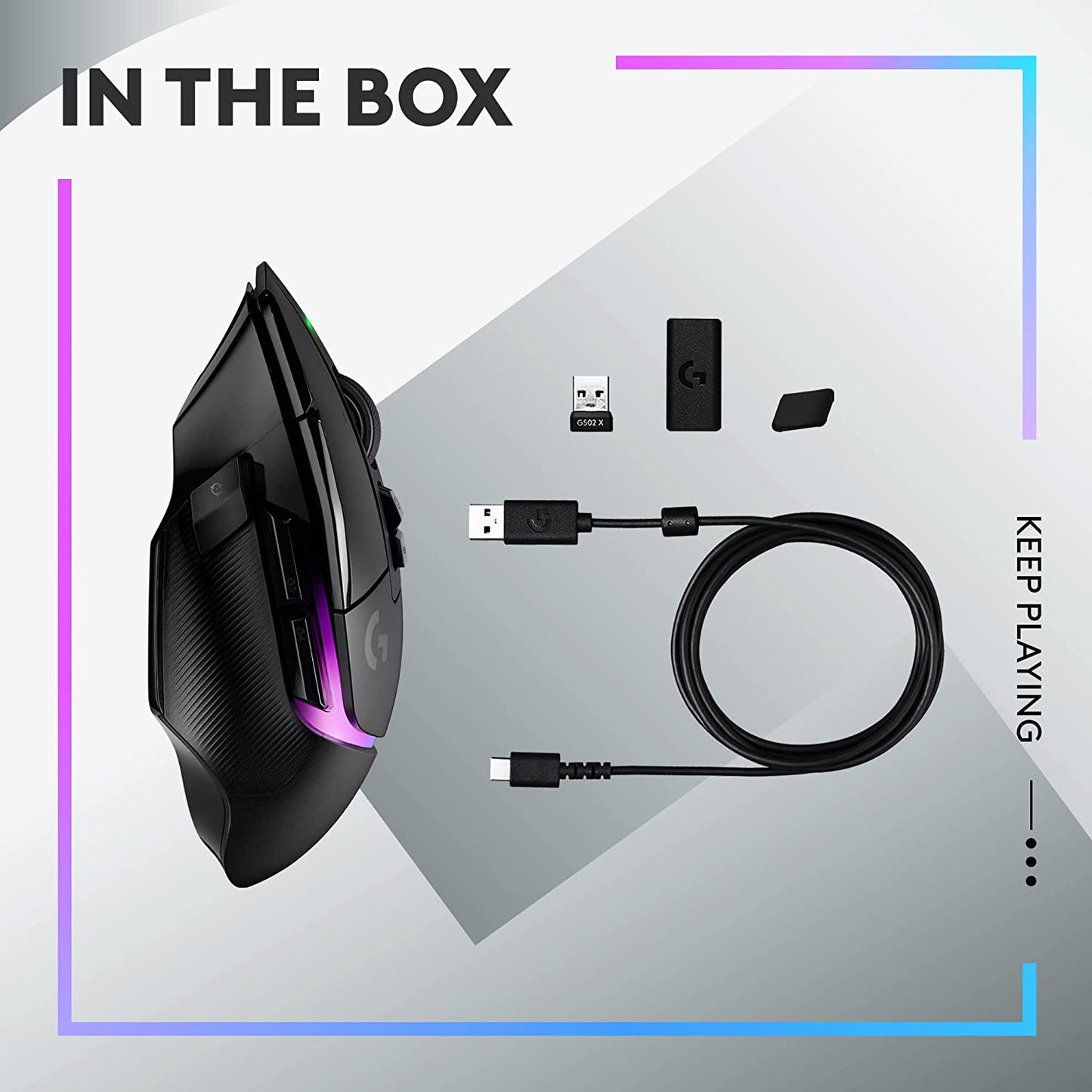 502 X plus LIGHTSPEED Wireless RGB Gaming Mouse - Black - LIGHTFORCE Hybrid Switches, LIGHTSYNC RGB, HERO 25K Gaming Sensor, Compatible with PC