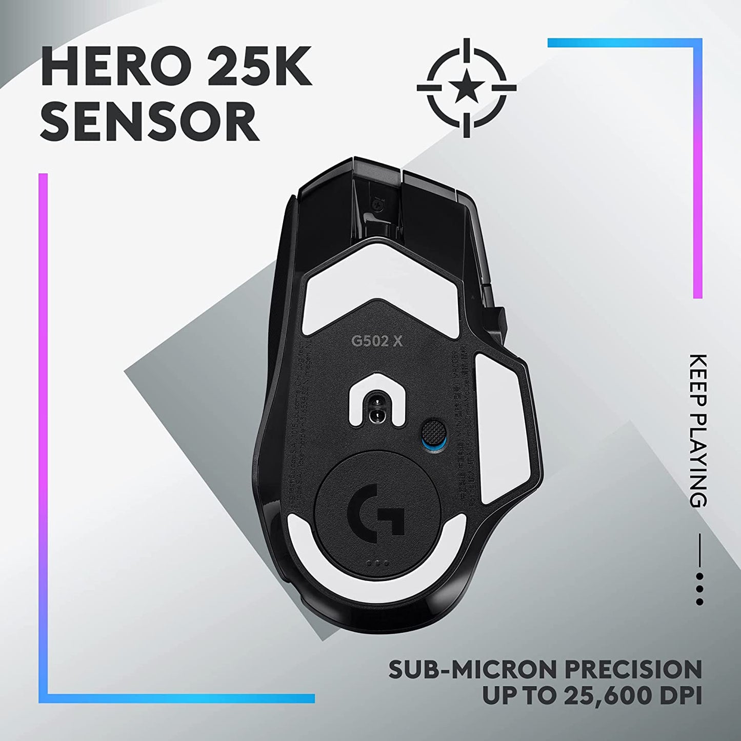 502 X plus LIGHTSPEED Wireless RGB Gaming Mouse - Black - LIGHTFORCE Hybrid Switches, LIGHTSYNC RGB, HERO 25K Gaming Sensor, Compatible with PC