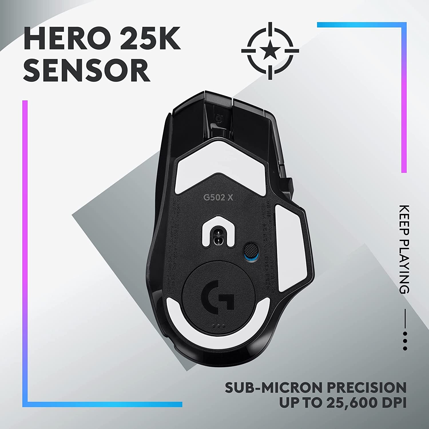 502 X plus LIGHTSPEED Wireless RGB Gaming Mouse - Black - LIGHTFORCE Hybrid Switches, LIGHTSYNC RGB, HERO 25K Gaming Sensor, Compatible with PC