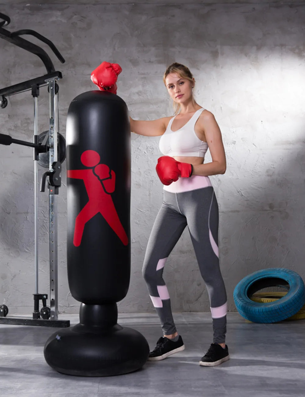 160Cm Boxing Punching Bag Inflatable Free-Stand Tumbler Muay Thai Training Pressure Relief Bounce Back Sandbag Kickboxing Bag