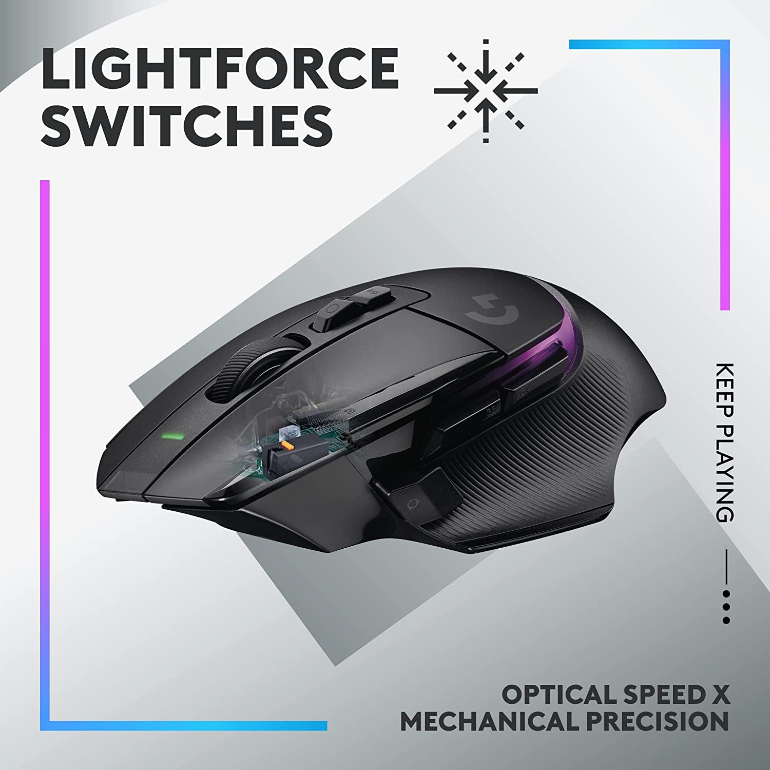 502 X plus LIGHTSPEED Wireless RGB Gaming Mouse - Black - LIGHTFORCE Hybrid Switches, LIGHTSYNC RGB, HERO 25K Gaming Sensor, Compatible with PC