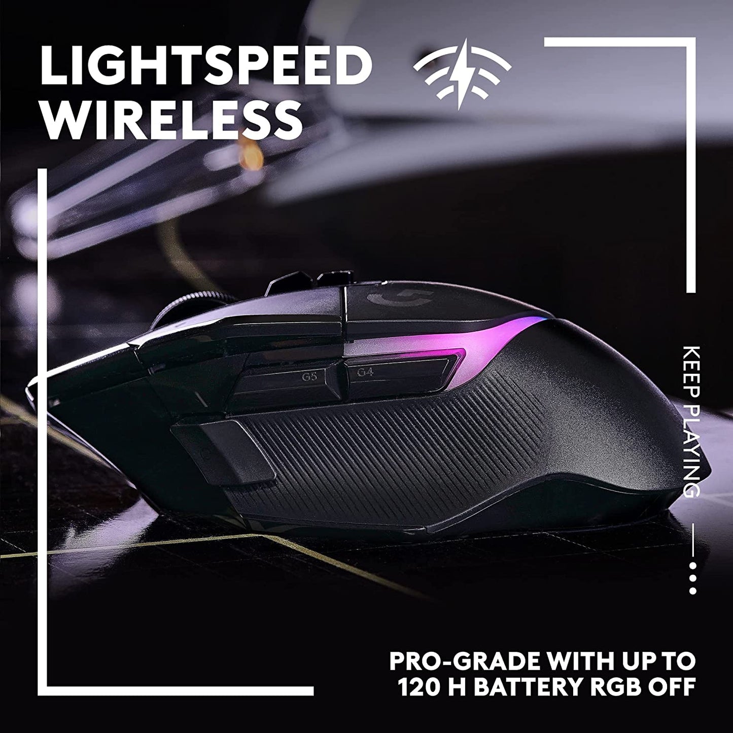 502 X plus LIGHTSPEED Wireless RGB Gaming Mouse - Black - LIGHTFORCE Hybrid Switches, LIGHTSYNC RGB, HERO 25K Gaming Sensor, Compatible with PC