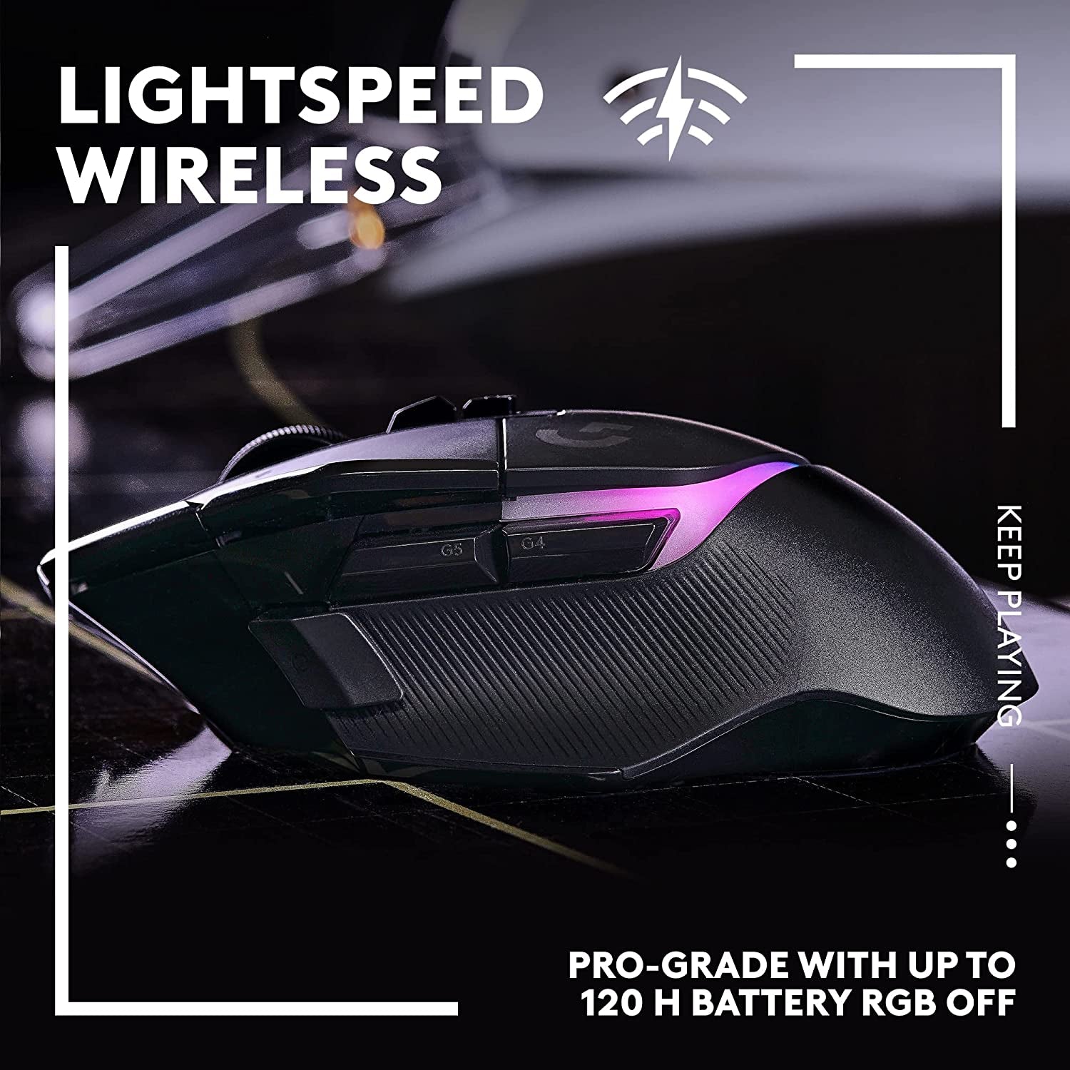 502 X plus LIGHTSPEED Wireless RGB Gaming Mouse - Black - LIGHTFORCE Hybrid Switches, LIGHTSYNC RGB, HERO 25K Gaming Sensor, Compatible with PC