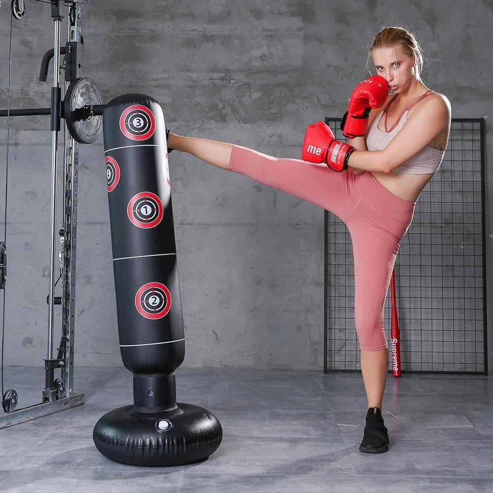 160Cm Boxing Punching Bag Inflatable Free-Stand Tumbler Muay Thai Training Pressure Relief Bounce Back Sandbag Kickboxing Bag